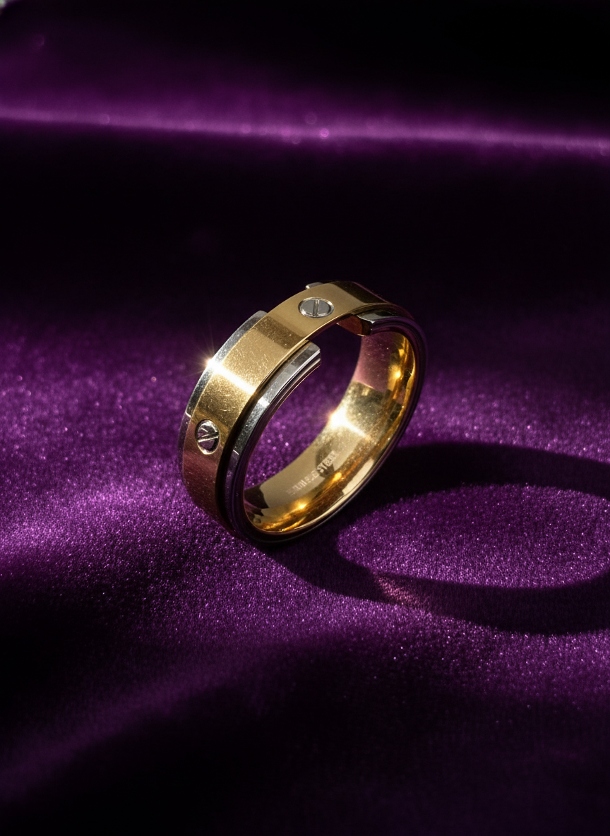 Gold/Silver Stainless Steel Band Ring: High Polish Unisex Jewelry (Size 13)