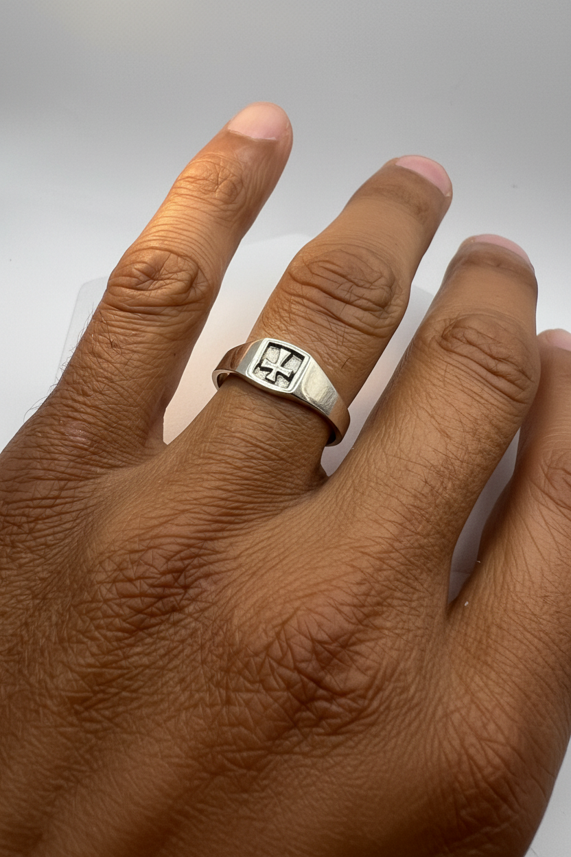 Medieval Cross Shield Ring in Sterling Silver