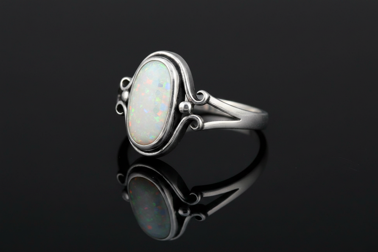 Sterling Silver Opal Ring, Women's Ring,  Minimalist Ring, Oval Stone, 925 Stamped, Anniversary Gift, Gift for Women