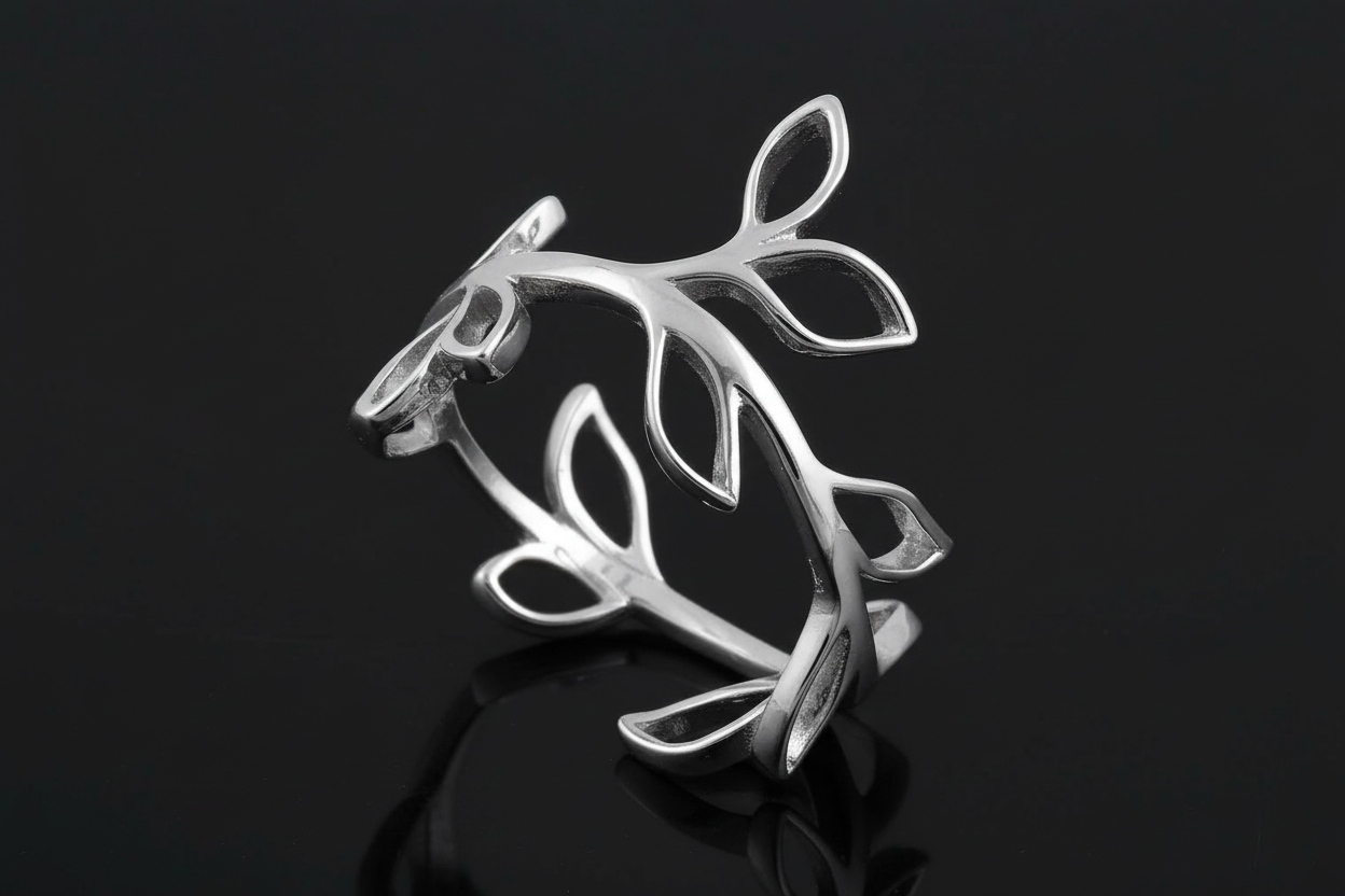 Sterling Silver Leaves Ring, Leaf Women's Ring, Olive Ring, Statement Band, 925 non tarnish Silver, sizes 3-13