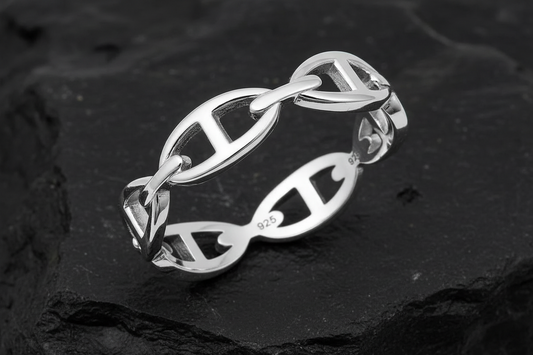 Sterling Silver Mariner Chain Ring: Minimalist Stacking Band