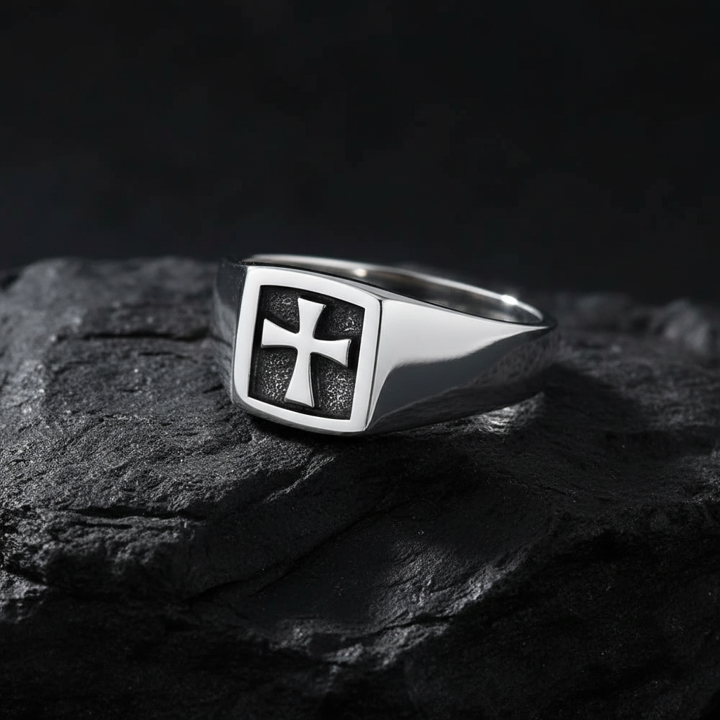 Medieval Cross Shield Ring in Sterling Silver