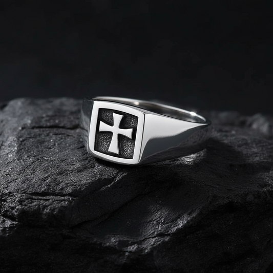 Medieval Cross Shield Ring in Sterling Silver