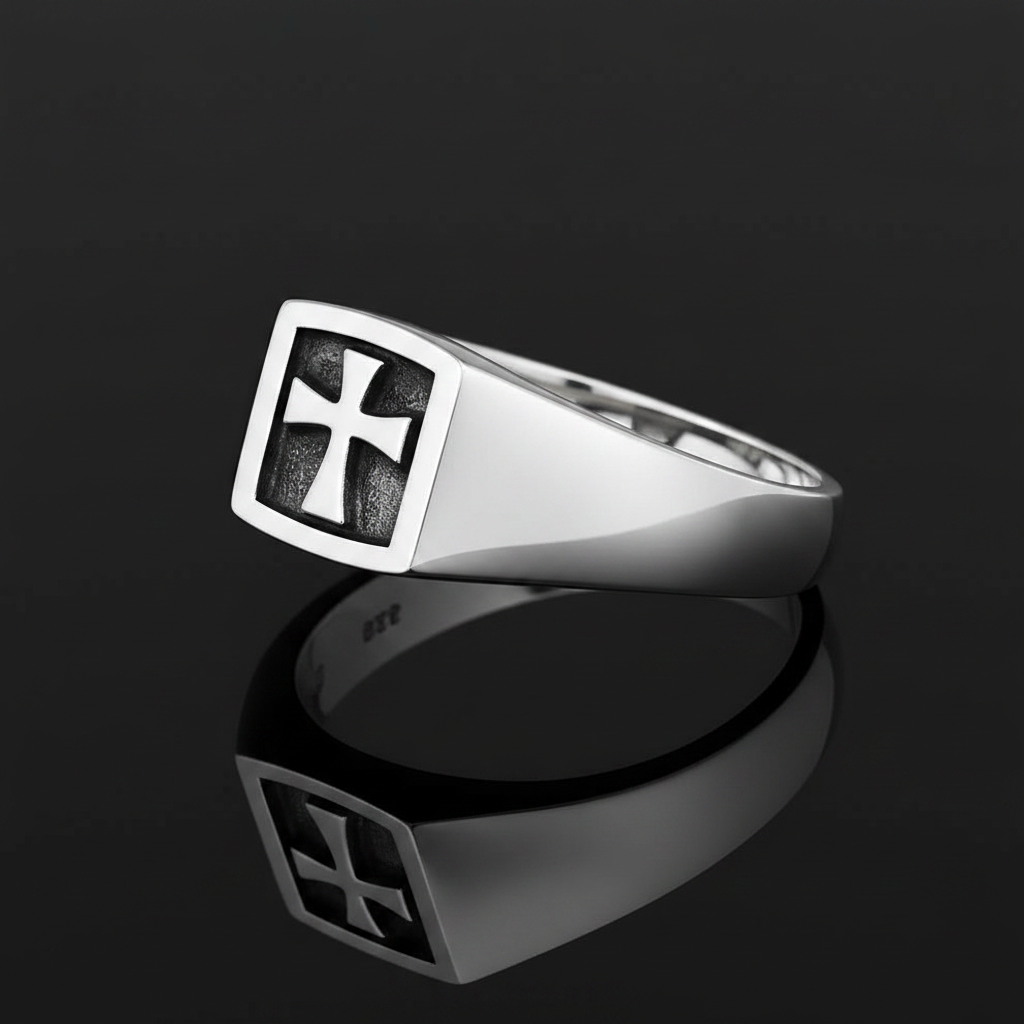 Medieval Cross Shield Ring in Sterling Silver