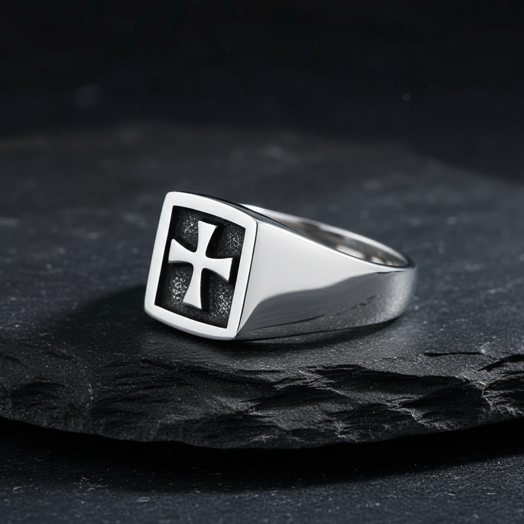 Medieval Cross Shield Ring in Sterling Silver