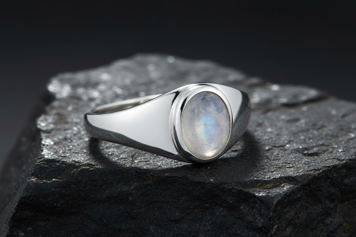 Sterling Silver 925 Unisex Moonstone Signet Ring