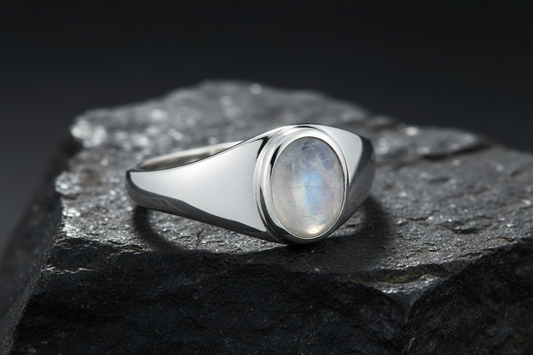 Sterling Silver 925 Unisex Moonstone Ring 9.6mm Simple Elegant Design