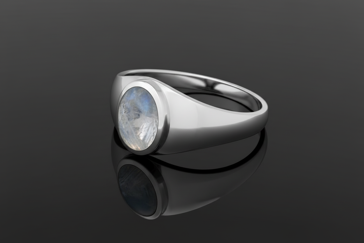 Sterling Silver 925 Unisex Moonstone Signet Ring