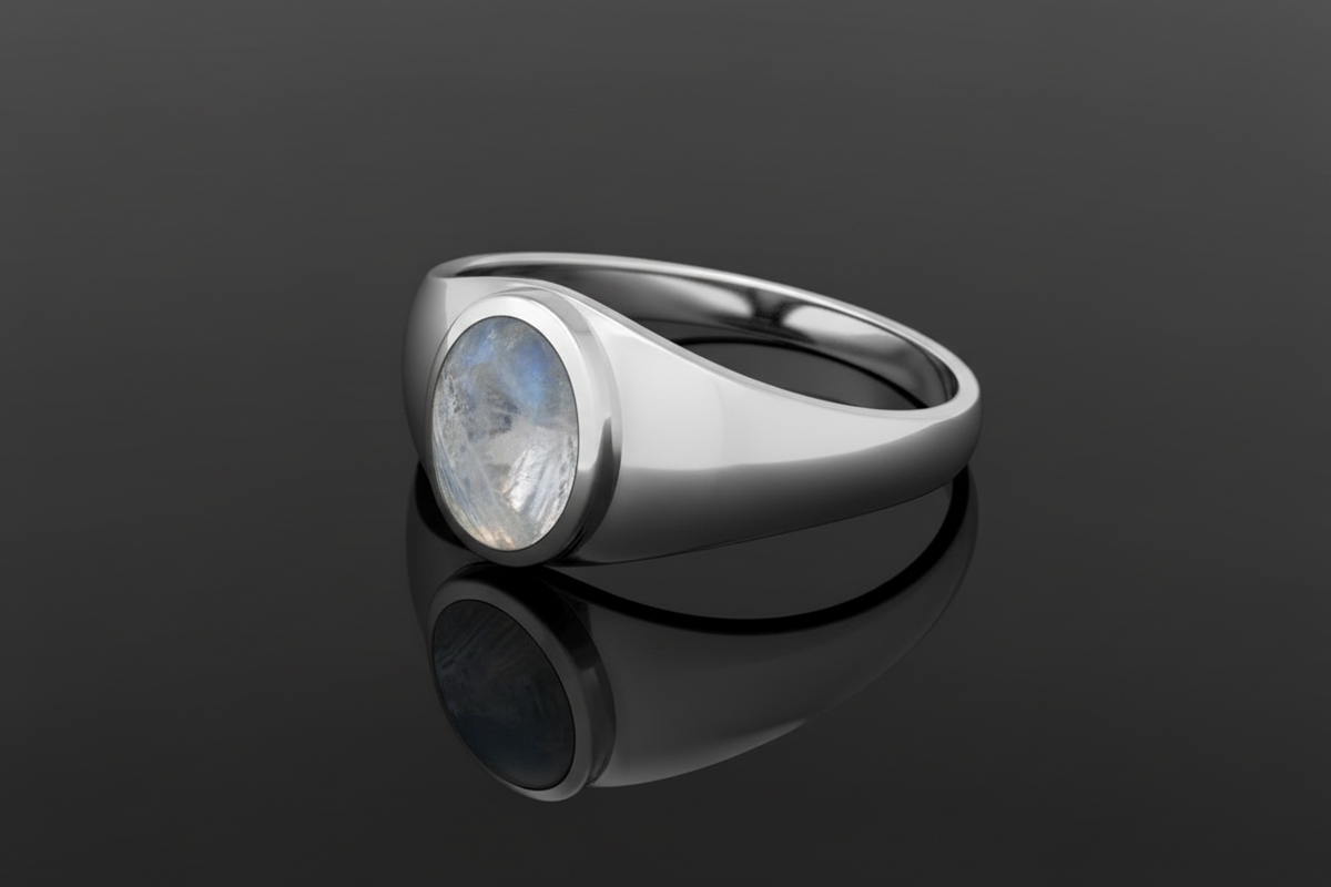 Sterling Silver 925 Unisex Moonstone Signet Ring