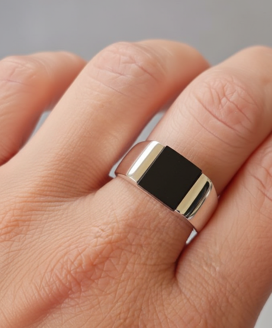 Square Onyx Sterling Silver Unisex Ring