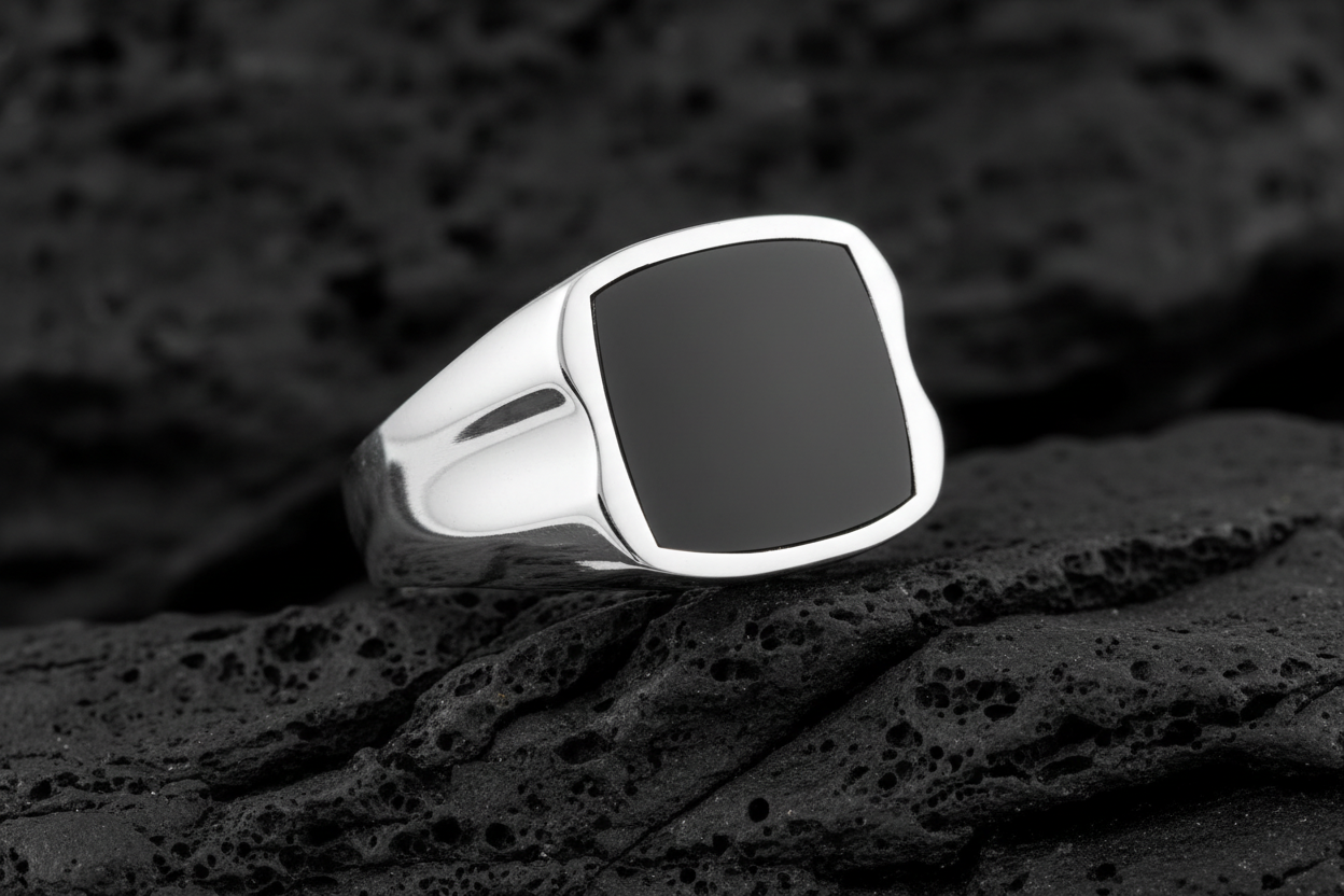 Natural Stone Men's Silver Ring