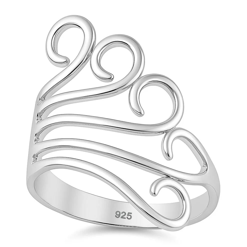 Sterling Silver Spiral Ring: Boho Peacock Tail Statement Jewelry