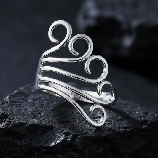 Sterling Silver Spiral Ring: Boho Peacock Tail Statement Jewelry