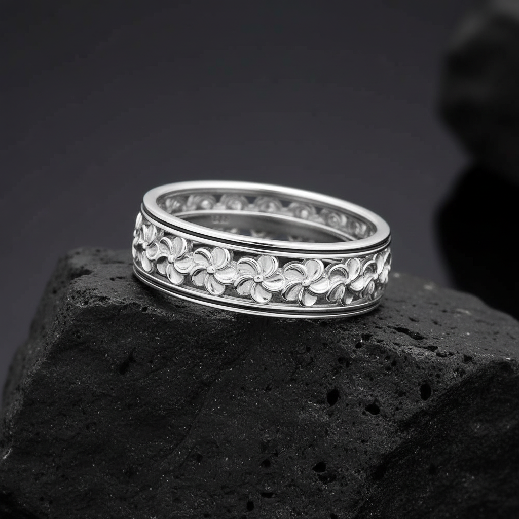 925 Plumeria Eternity Ring – Hawaiian Leis Flower Band