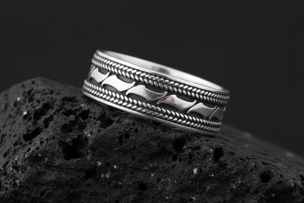 Double Braided Men's Bali Ring Sterling Silver
