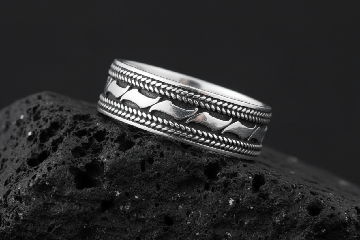 Double Braided Men's Bali Ring Sterling Silver