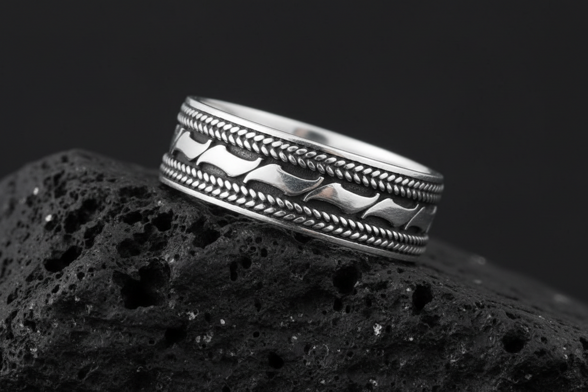 Double Braided Men's Bali Ring Sterling Silver