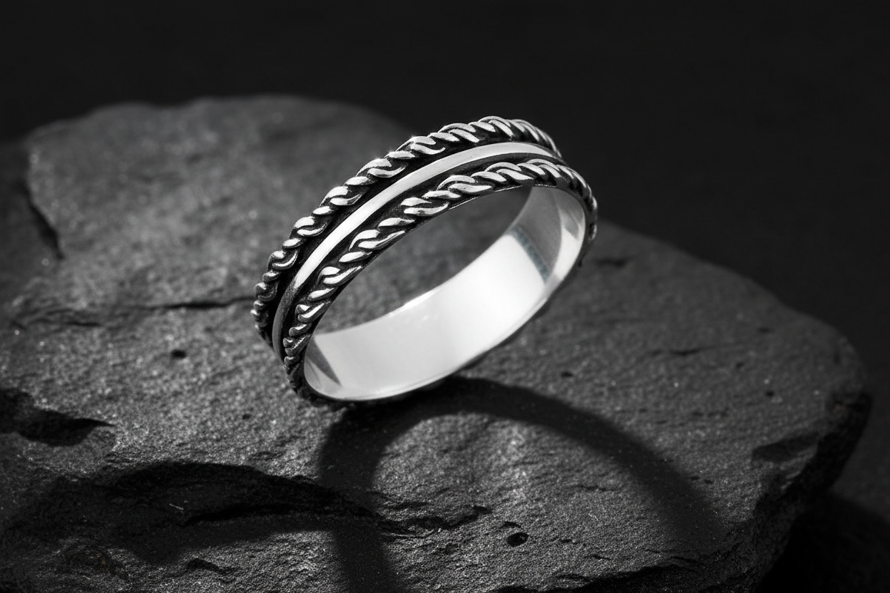 Sterling Silver Rope Ring, Durable Men's Band, Silver Band, Wedding Statement Ring, Gift for him/her, Unisex