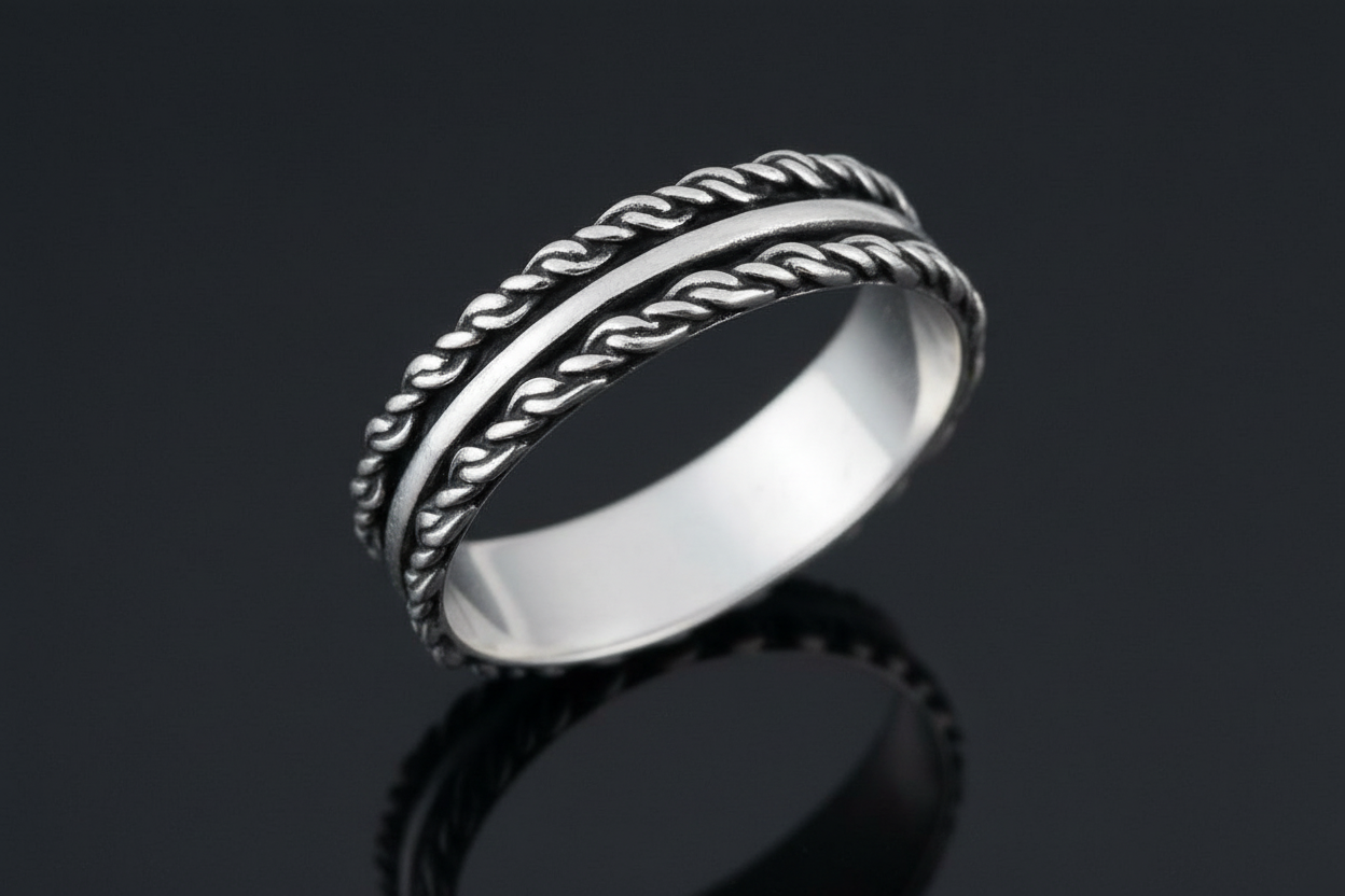 Sterling Silver Rope Ring, Durable Men's Band, Silver Band, Wedding Statement Ring, Gift for him/her, Unisex