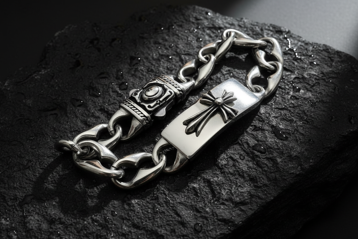 Celtic Syriac Cross Bracelet: Stainless Steel, Cultural Jewelry, Sleek, Sturdy, and Uniquely Masculine