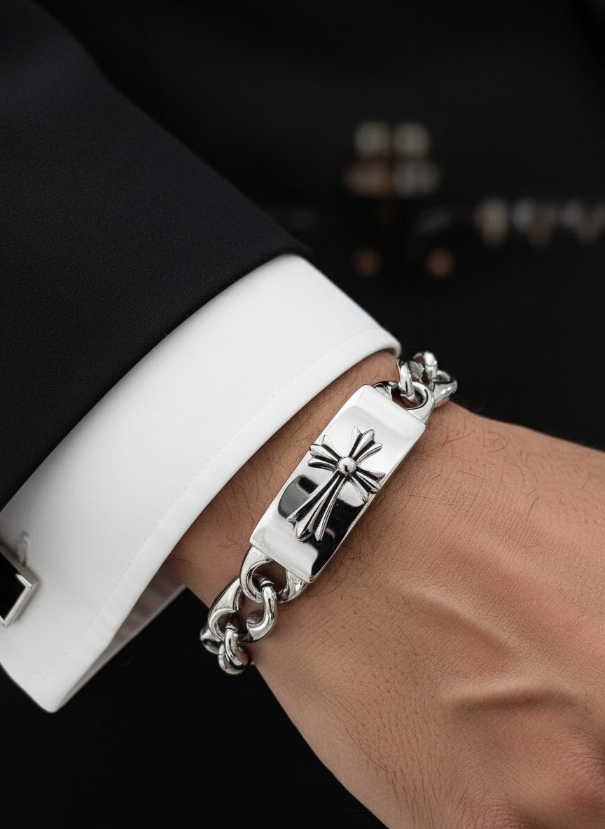 Celtic Syriac Cross Bracelet: Stainless Steel, Cultural Jewelry, Sleek, Sturdy, and Uniquely Masculine