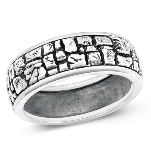 Stonework Sterling Silver Band: Rugged Men's Wedding Ring