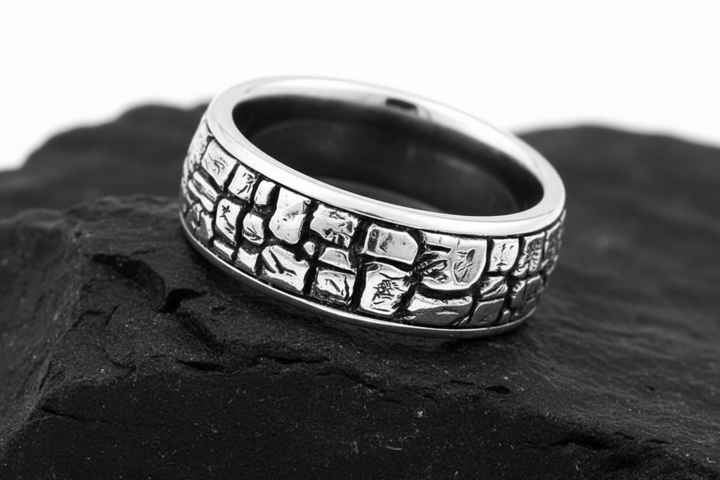Stonework Men's Wedding Ring – Sterling Silver