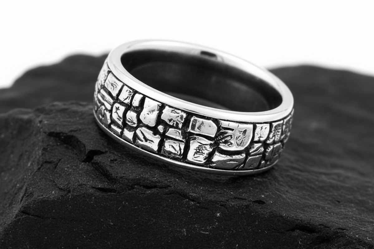 Stonework Men's Wedding Ring – Sterling Silver
