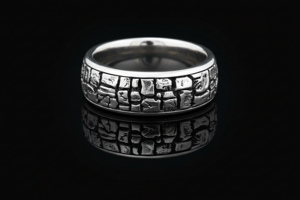 Stonework Men's Wedding Ring – Sterling Silver