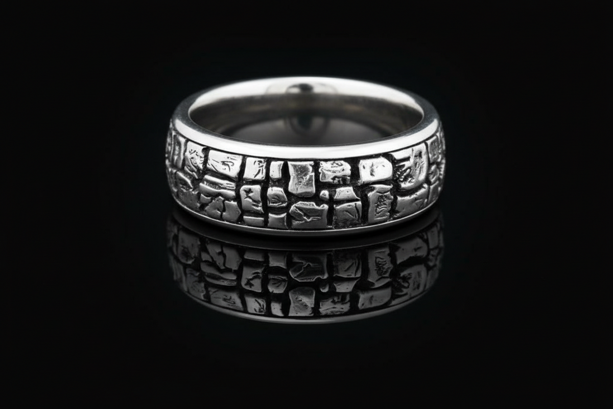 Stonework Men's Wedding Ring – Sterling Silver