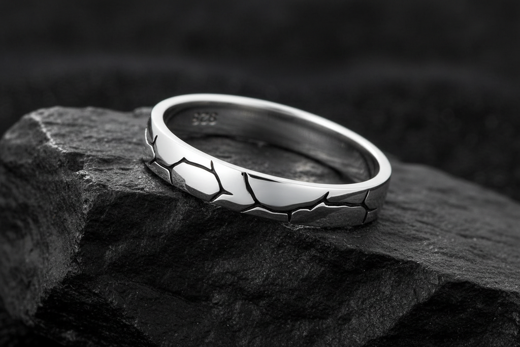Slim 3mm Oxidized Design Band – Sterling Silver