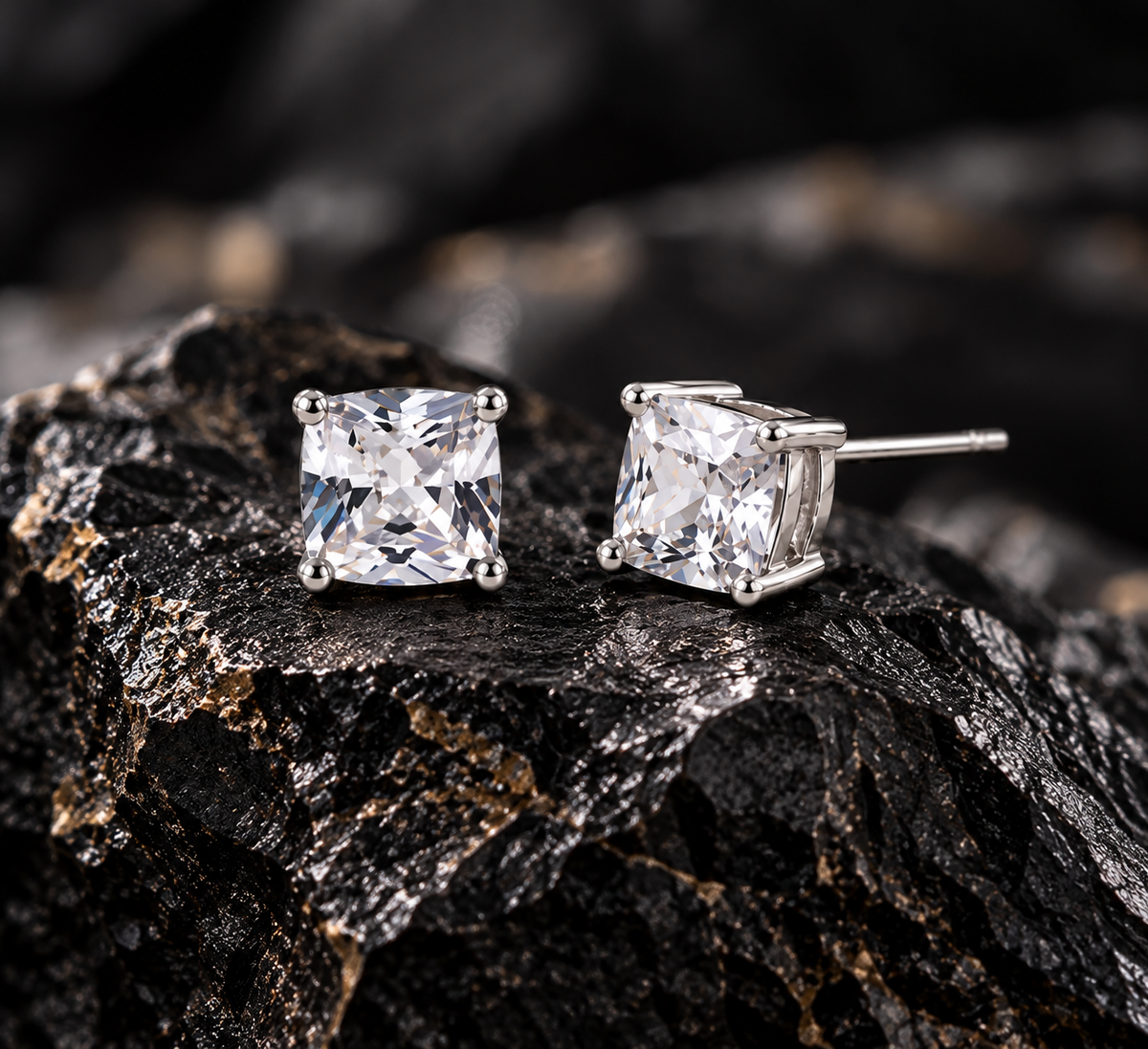 5mm Sterling Silver Ring and Stud Earring Set – Square Cubic Zirconia Jewelry Set