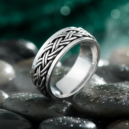 Meditation Spinner Ring Sterling Silver Men's Ring 8mm Braided Spinner Band