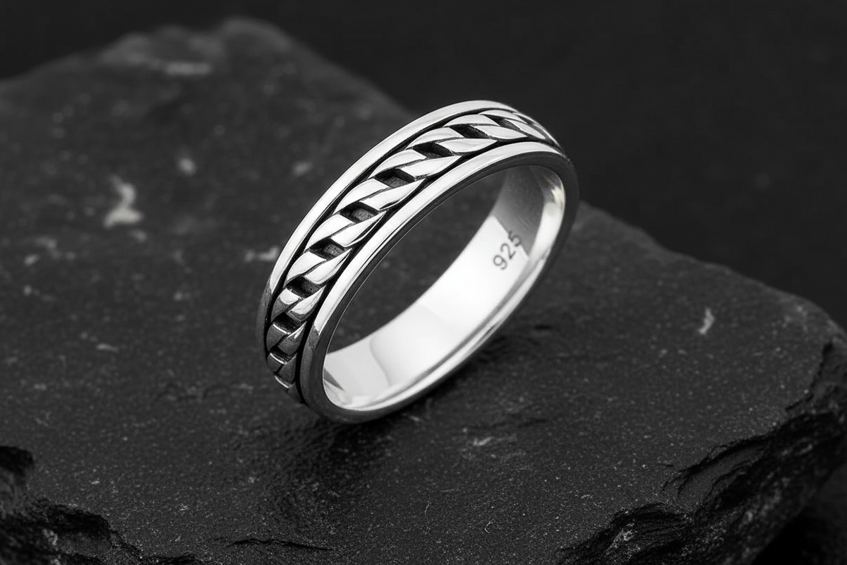 Unisex Cuban Link Ring – Sterling Silver with 5mm Band Width