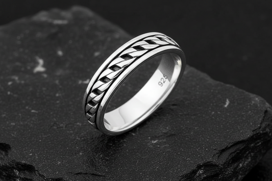 Sterling Silver Cuban Link Ring: Unisex Chain Band, 5mm