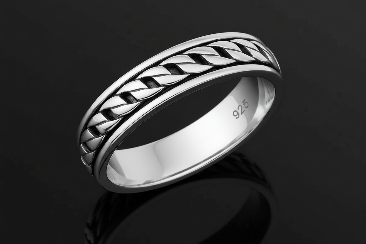 Sterling Silver Cuban Link Ring: Unisex Chain Band, 5mm