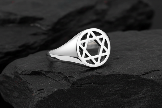 Star of David Ring, Men's Sterling Silver Black Agate Stone Ring, Gift for him, 925 Silver Band