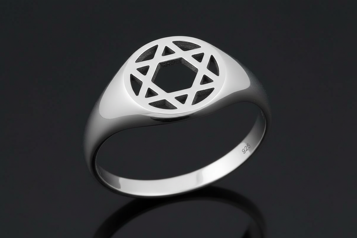 Star of David Ring, Men's Sterling Silver Black Agate Stone Ring, Gift for him, 925 Silver Band