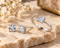 5mm Sterling Silver Ring and Stud Earring Set – Square Cubic Zirconia Jewelry Set