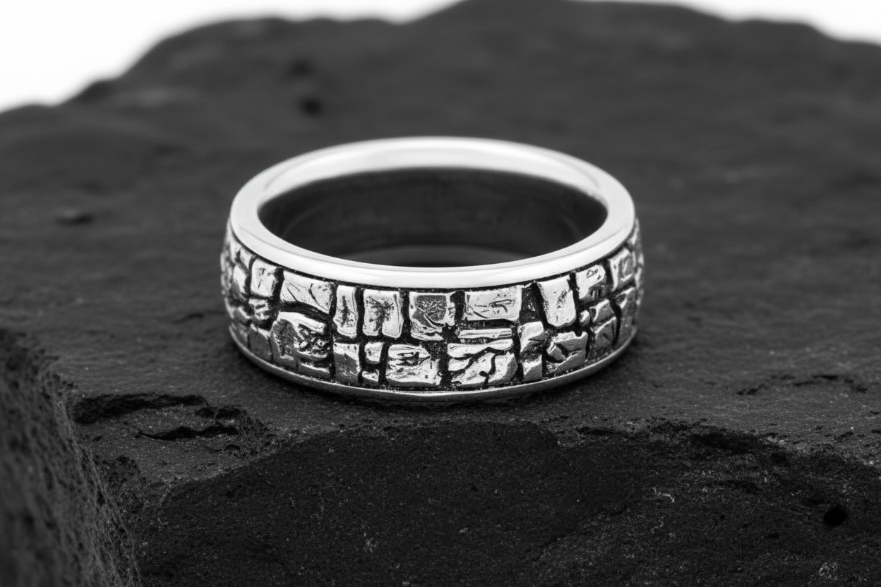 Stonework, Silver Nugget, Sterling Silver Men's Ring, 8.2mm for Men 925, Gift for him