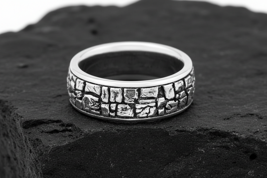 Stonework, Silver Nugget, Sterling Silver Men's Ring, 8.2mm for Men 925, Gift for him