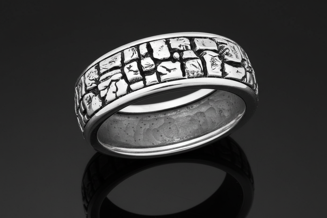 Stonework, Silver Nugget, Sterling Silver Men's Ring, 8.2mm for Men 925, Gift for him