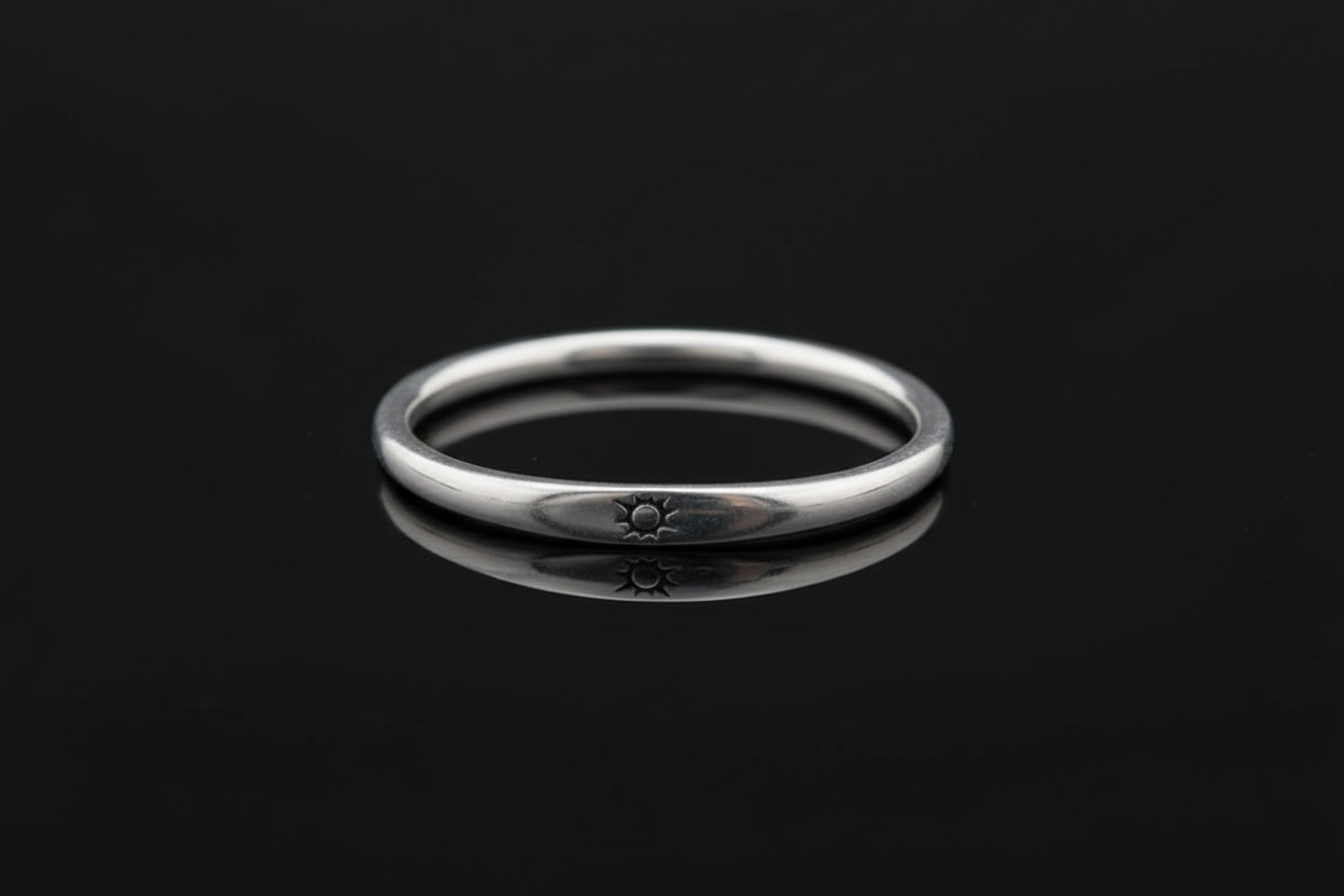 Dainty Sterling Silver Sun Ring: Minimalist 925 Stamped Band