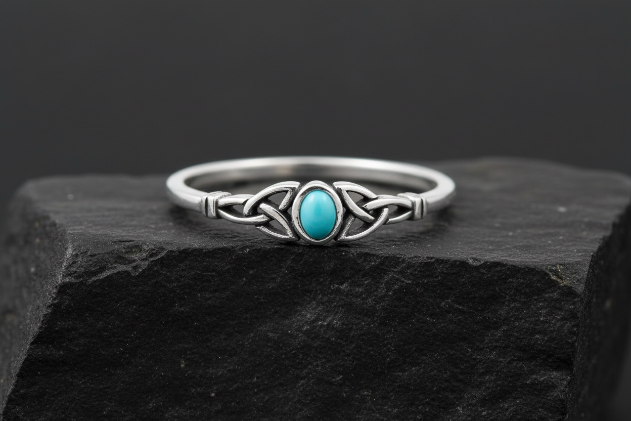 Oxidized Sterling Silver Celtic Ring: Turquoise, Onyx, or Opal Stone