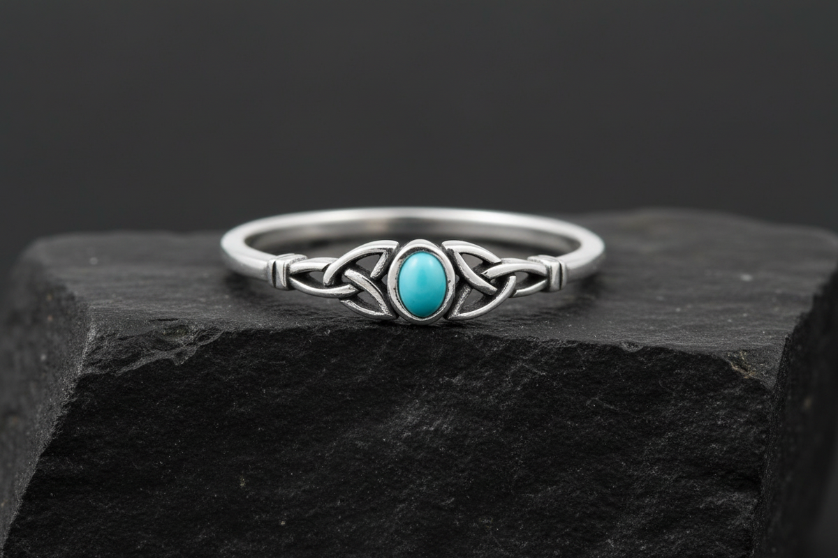 Oxidized Celtic Turquoise Ring – Sterling Silver