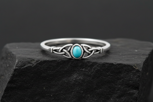 Oxidized Sterling Silver Celtic Ring: Turquoise, Onyx, or Opal Stone