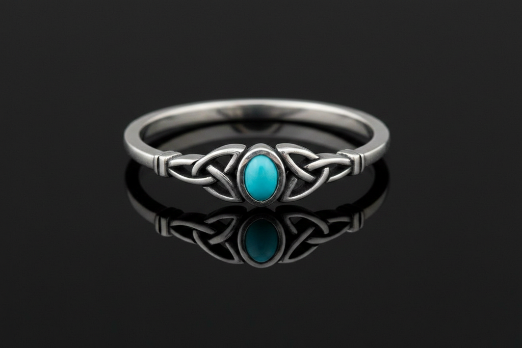 Oxidized Celtic Turquoise Ring – Sterling Silver
