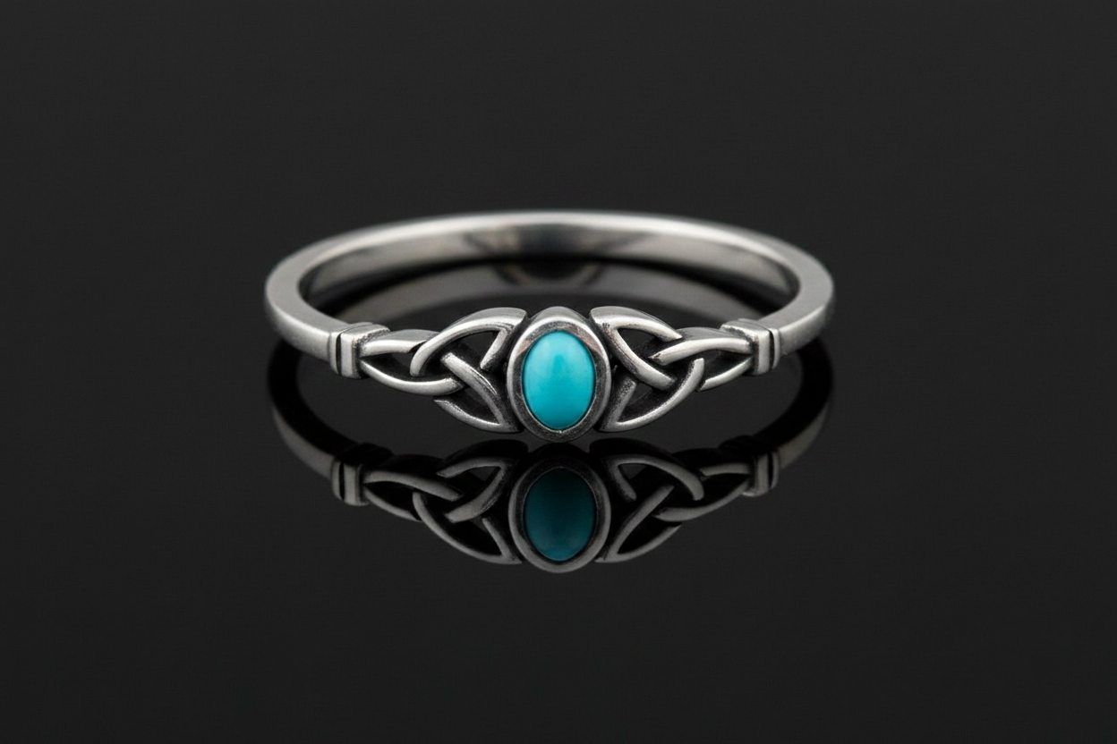 Oxidized Sterling Silver Celtic Ring: Turquoise, Onyx, or Opal Stone
