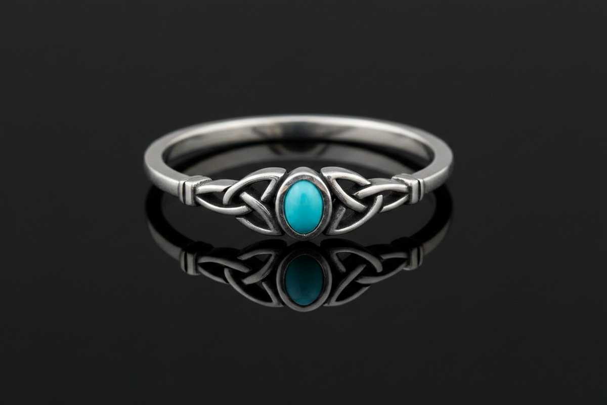 Oxidized Celtic Turquoise Ring – Sterling Silver