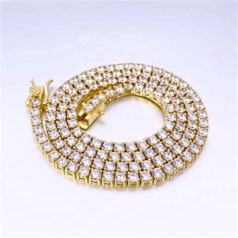 Moissanite Gold Plate Tennis Necklace on 925